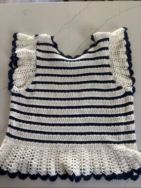 Rails Navy and Cream Striped Crochet Top